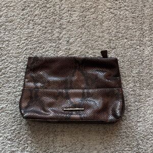 Elaine Turner Daphne Snakeskin Leather Clutch Brown / Prairie Silver